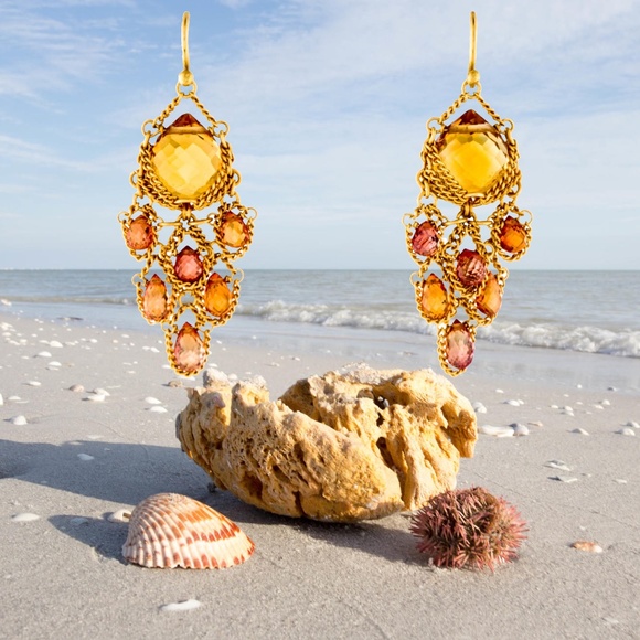 SOLD - Anthony Nak Orange Sapphire 18K Gold Earrings - Picture 4 of 5